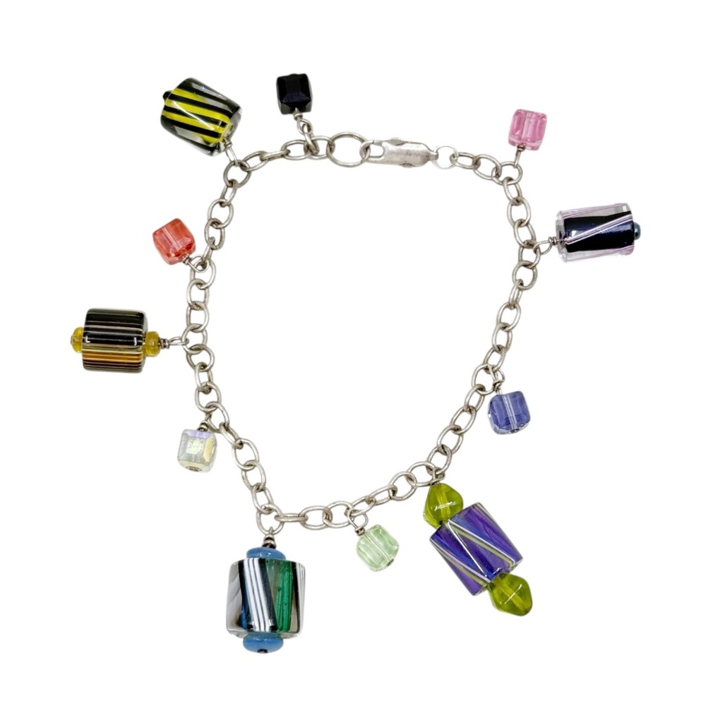 Sterling Silver Murano Glass & Crystal Bead Charm Bracelet - Gm51